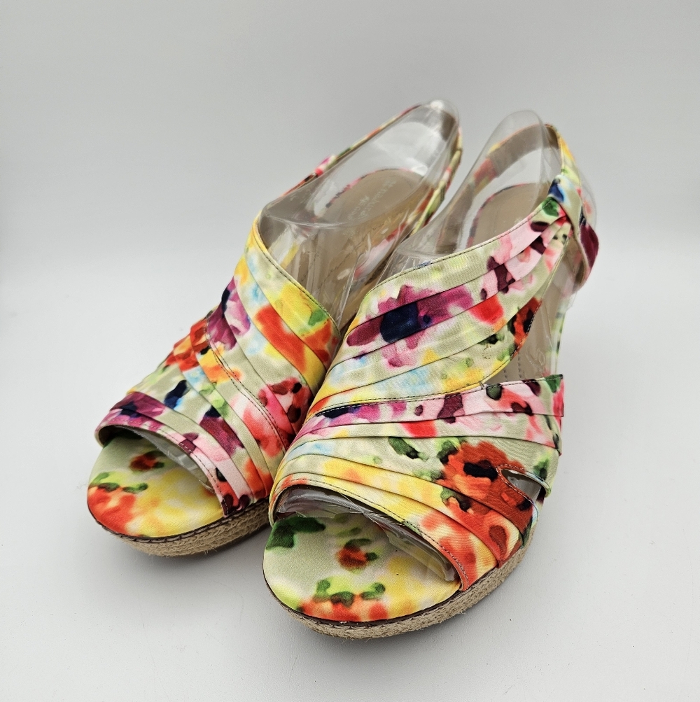 Naturalizer Lulianna N5 Comfort Floral Sandal Sling Back Cork Heel Size 11W